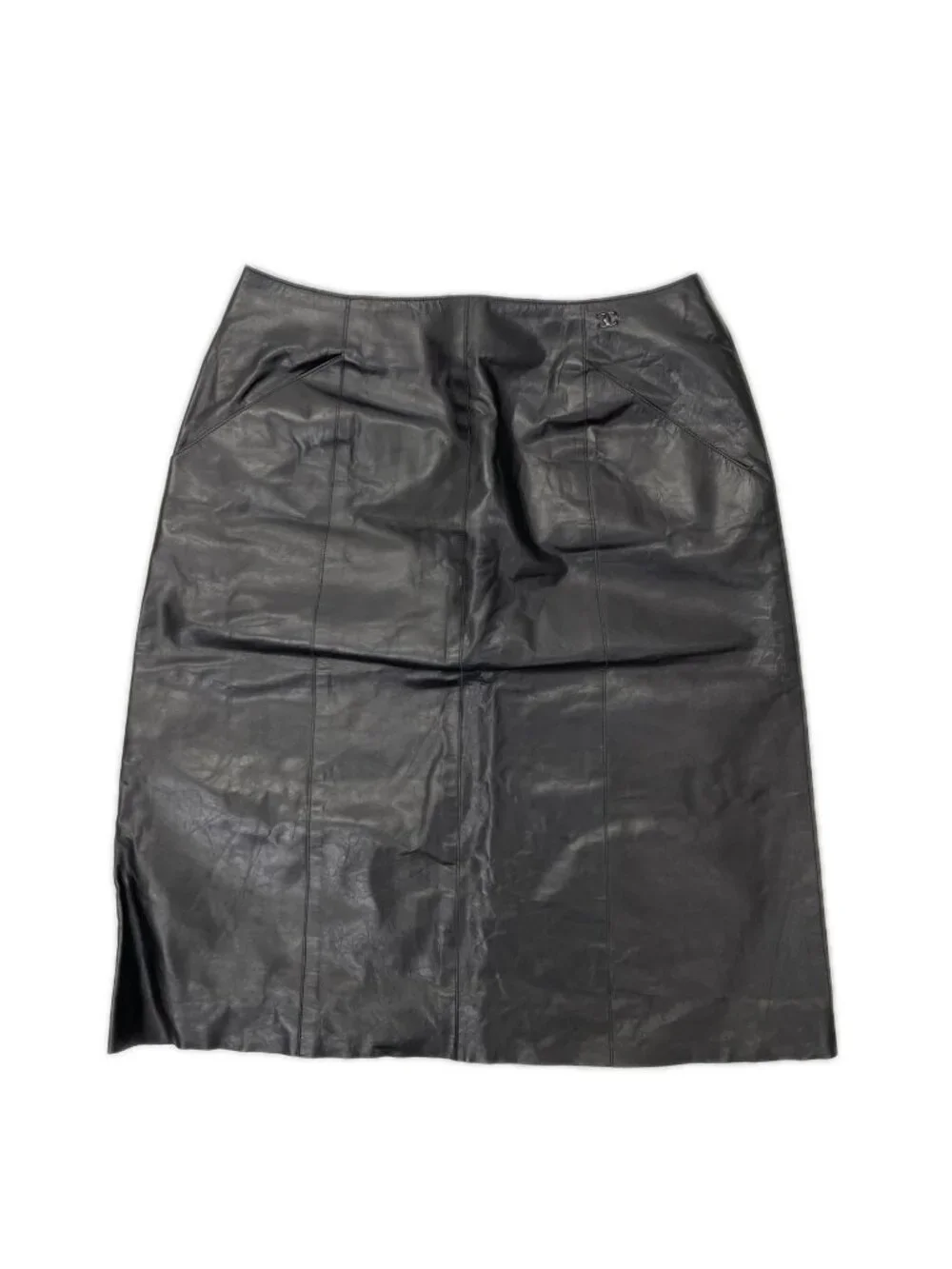 Chanel 02A CC Logo Leather Skirt 38